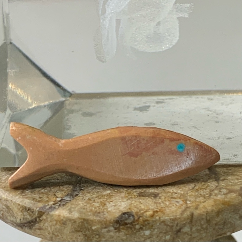 Pink Rhodonite Carved Stone Fetish Fish Bead Native American Zuni Style Mini 1"